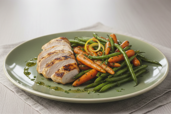 Escalope de Poulet aux Légumes Vapeur et Ail