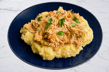 Poulet effiloché aux légumes et purée maison